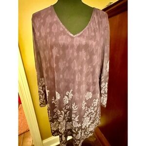 Bebonnie Tunic Top Women‎ XXL Purple Excellent Floral Damask V-Neck Lined Boho